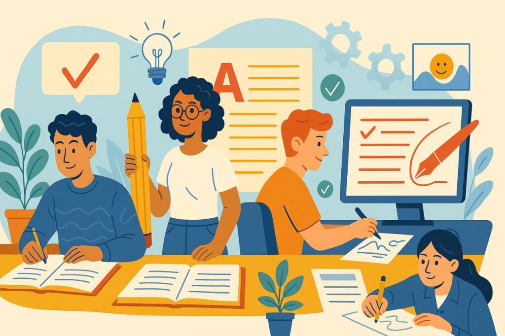 Swift Academic Services Warangal: providing assignment help and academic writing services, illustrating students collaborating on projects and study materials