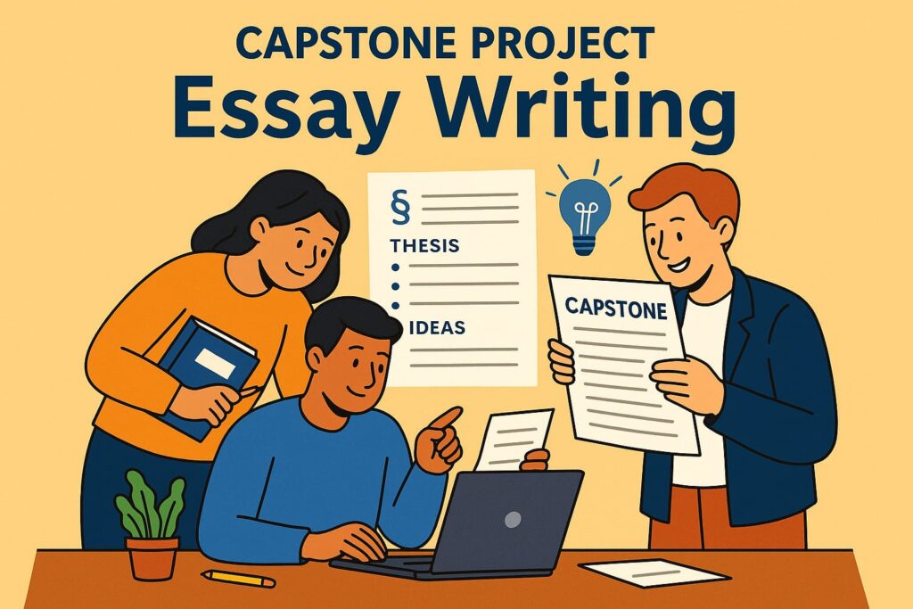 Group of students collaborating on Capstone Project essay writing with thesis and idea brainstorming — professional academic writing support by Swift Assignment Help & Writing Experts in Hyderabad.